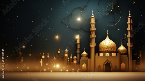 elegant ramadan kareem background with a luxurious golden template mosque and space for text © pjdesign