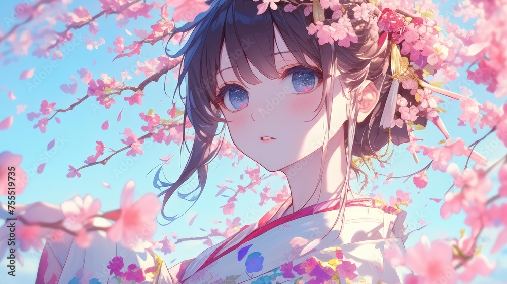 girl with kimono under sakura tree girl with kimono under sakura tree