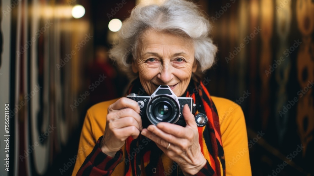 Smiling Senior Woman Holding Camera