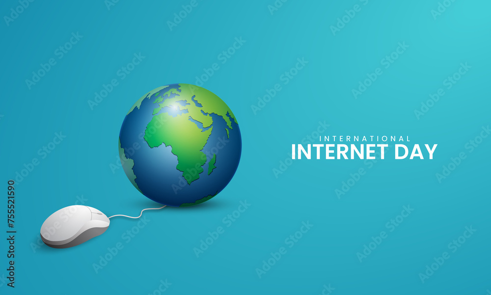International Internet day, world map whit computer mouse WIFI signal icon, Creative Internet day design for social media banner, poster, 3D Illustration
