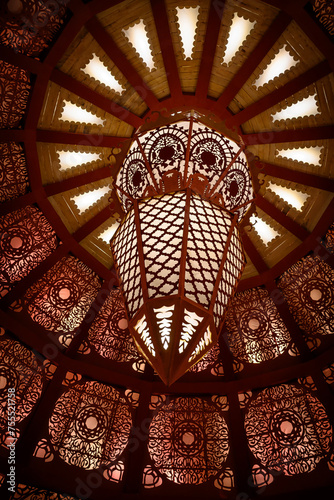 View of decorated Durga Puja pandal in Kolkata, West Bengal, India. Durga Puja is a popular and major religious festival of Hinduism that is celebrated throughout the world. photo