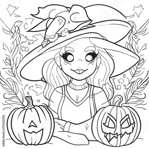 halloween coloring book for adults and teens  vector illustration line art
