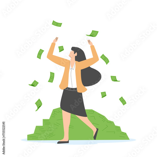 Rich people, finance profit set of lottery win or expensive banking deposit, wealthy earning investment, cash financial