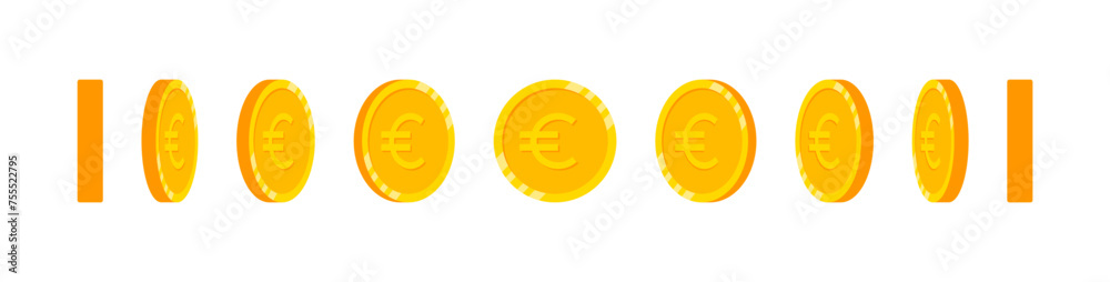Rotating euro coin icon set. Design for games or cartoon animation. Vector EPS 10 Rotating euro coin icon set. Design for games or cartoon animation. Vector EPS 10