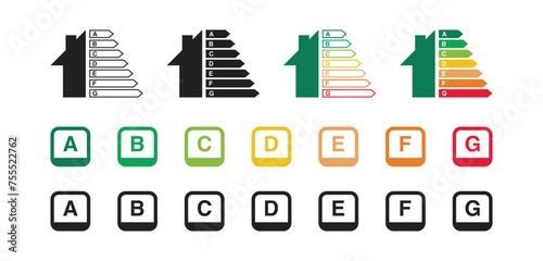 Energy class of house icon set. Energy efficiency rating certification system. Vector EPS 10