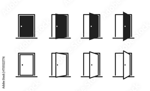 Open and closed office door icon set. Vector EPS 10