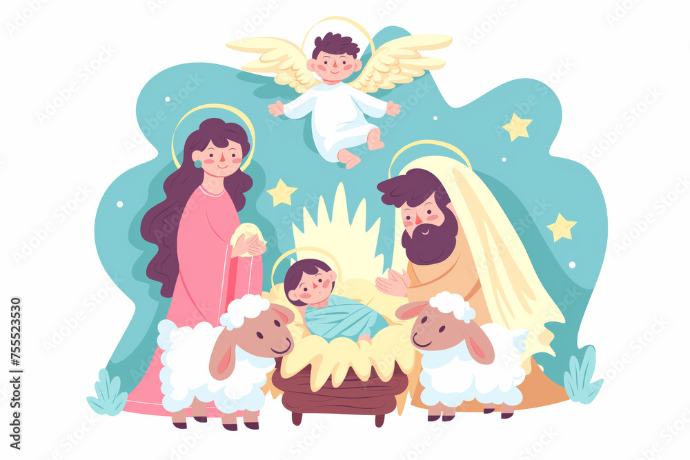 Baby Jesus nativity scene cartoon illustration isolated clip art simple minimalistic