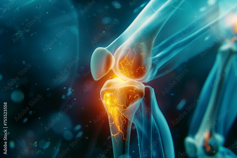 Close-up of a damaged knee joint graphic - obrazy, fototapety, plakaty 