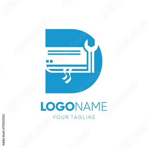 Letter D Air Conditioning Room with Wrench Service Logo Design Vector Icon Graphic Illustration