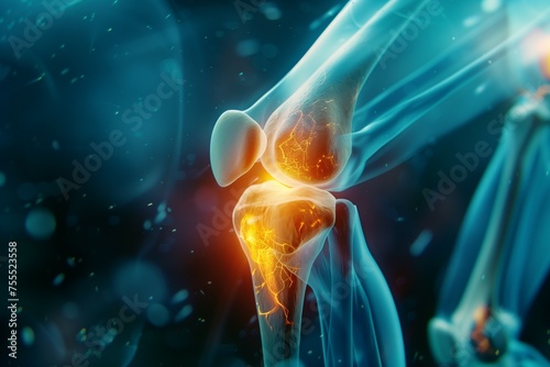 Close-up of a damaged knee joint graphic