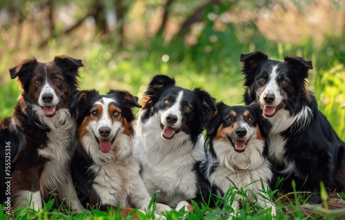 Evening Elegance: A Serene Assembly of Border Collies in Nature's Glow - Generative AI