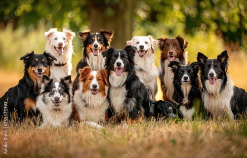 Evening Elegance: A Serene Assembly of Border Collies in Nature's Glow - Generative AI © Gelpi