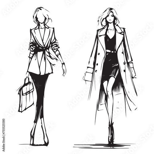 Fashion illustration. Girl in pants, short hair