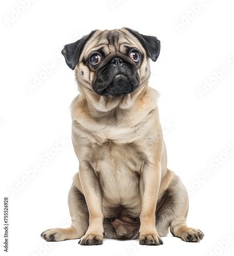 Adorable Pug Patiently Sitting and Gazing Upwards - Generative AI © Gelpi