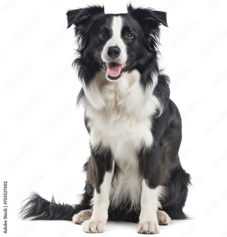 Elegant Border Collie Poised Gracefully Against a Pure White Backdrop - Generative AI