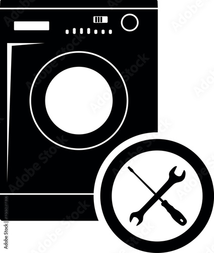 Silhouette of Washing Machine Repair Service. Vector illustration.