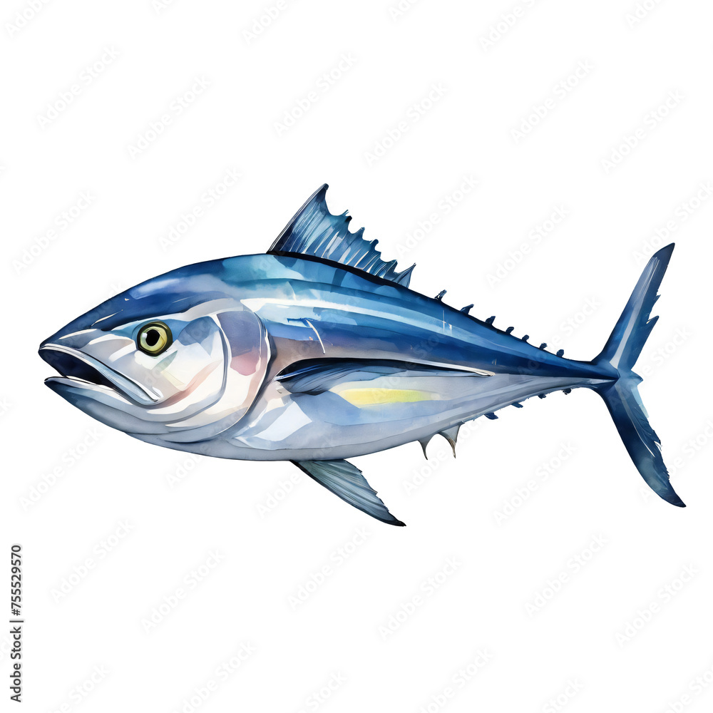 Fototapeta premium Tuna fish watercolor style with transparent background