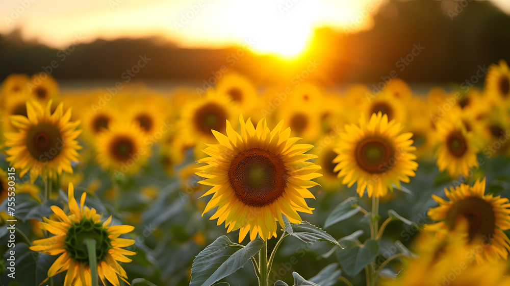 Endless fields of golden sunflowers in bloom background Endless fields of golden sunflowers in bloom background