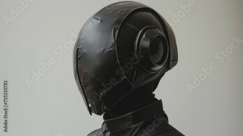 Mysterious Figure in Sleek Black Helmet