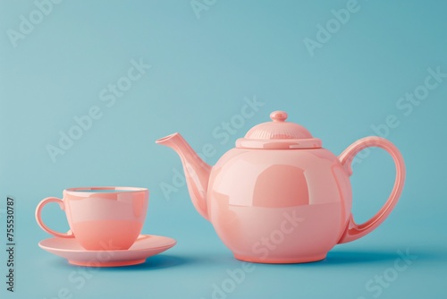a pink teapot and a cup
