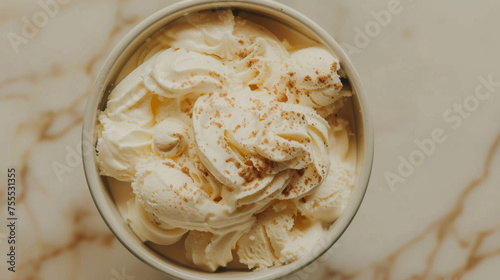 Vanilla Ice Cream in bowl Homemade Organic product Top view