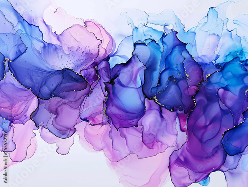 Watercolor ink alcoho golden fluid l texture abstract blue horizontal background photo