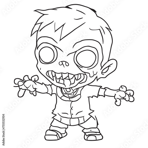 zombi dibujo muy sencillo para colorear para nios de 4 a 6 aos, vector illustration line art photo