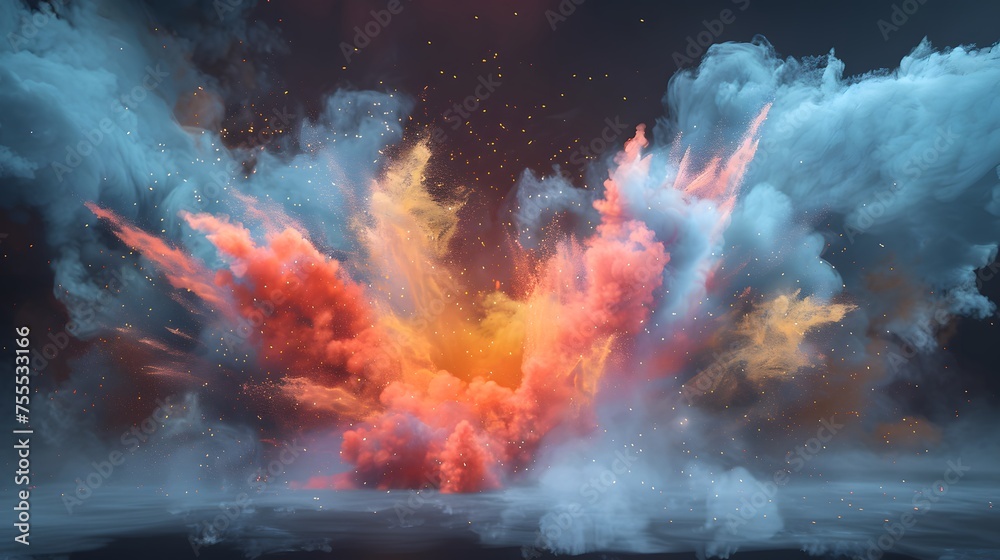 Colorful Bright smoke float up, background Abstract smoke misty fog isolated on background. orange, grey. copy space, wallpaper. 