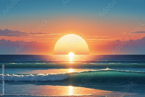 Golden Sunset Reflections on Ocean Waves