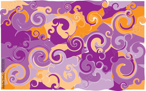 Abstract wave twist purple and orange color seamless pattern