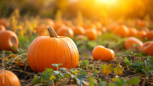 pumpkin patch in autumn with warm hues background
