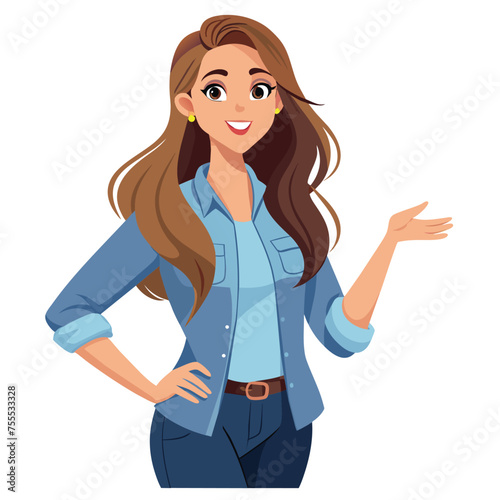Young woman long hair portrait icon isolated