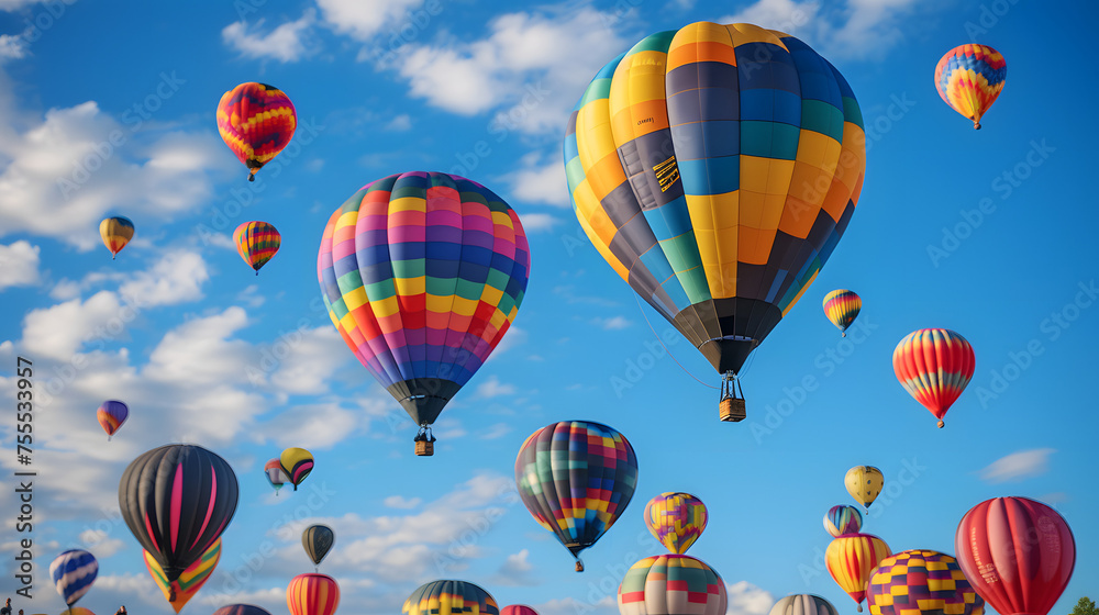 Obraz premium sky filled with vibrant hot air balloons during a festival background