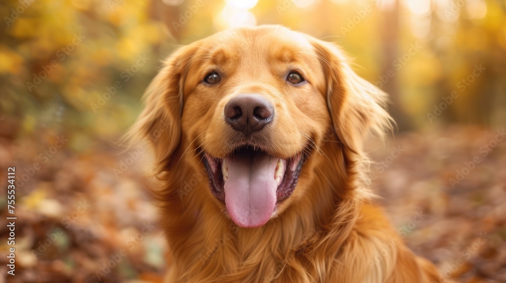 A happy golden retriever with its tongue out