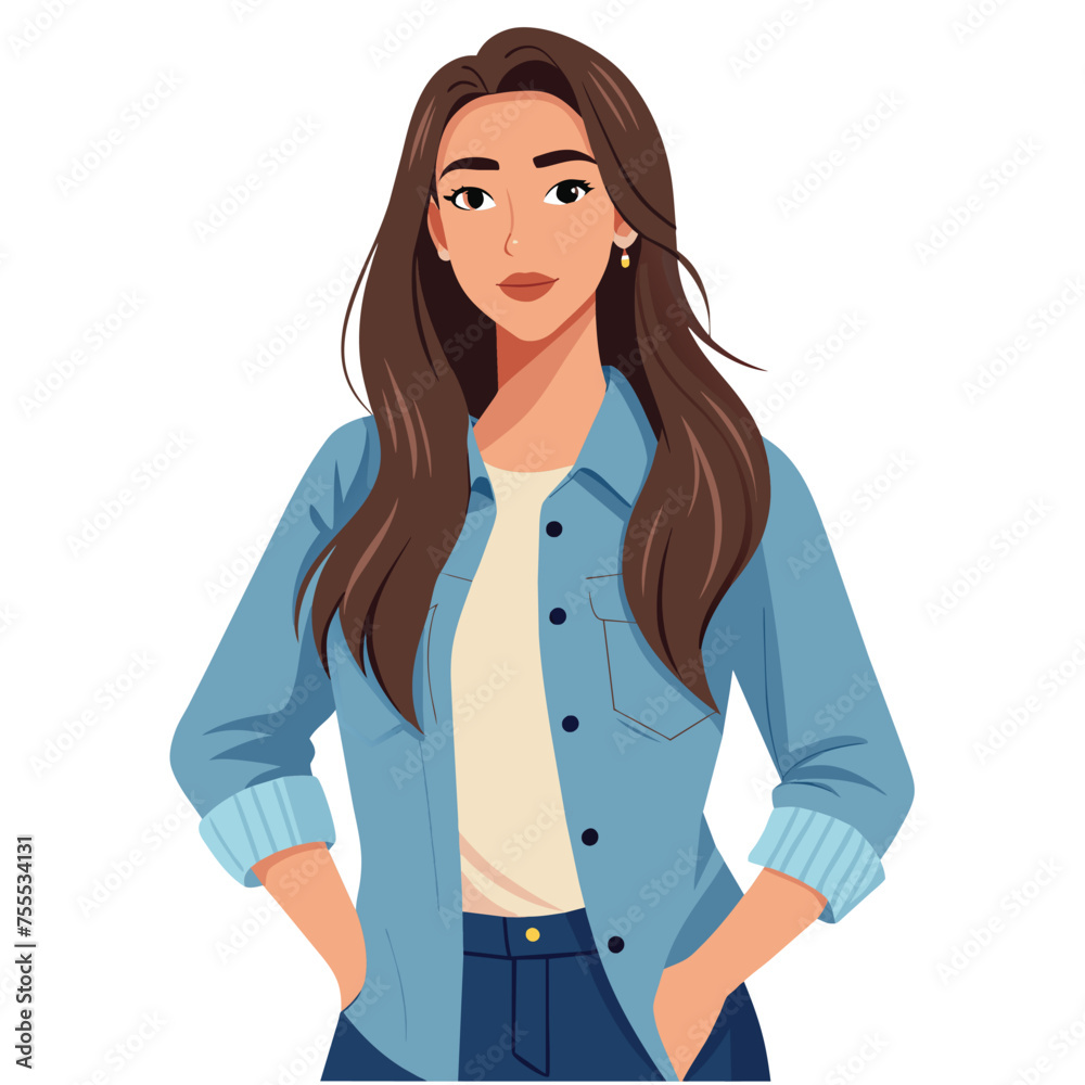 Young woman long hair portrait icon isolated Young woman long hair portrait icon isolated