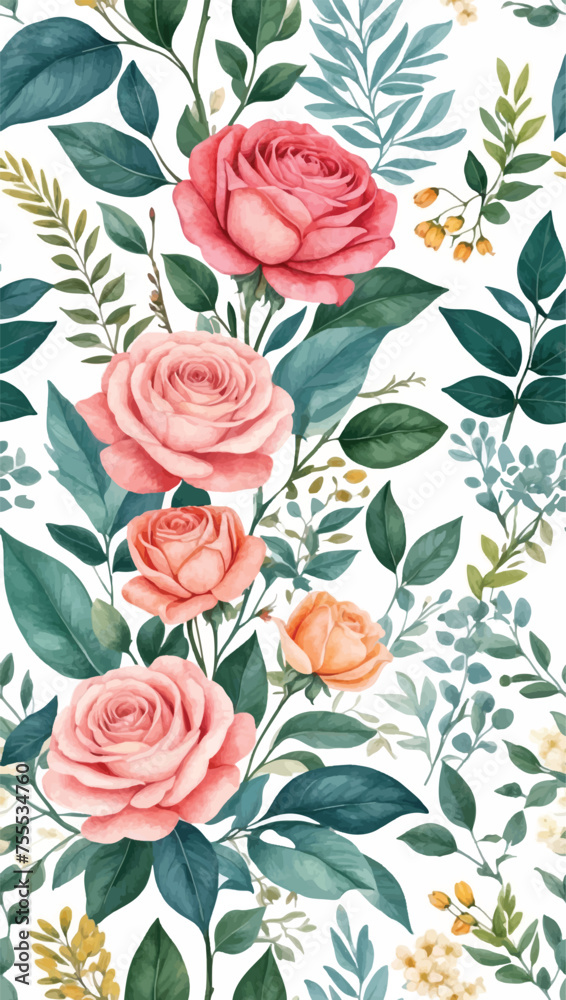 Beautiful seamless vector floral pattern, spring summer background with tropical flowers, palm leaves, jungle leaf, rose, bird of paradise flower. Exotic wallpaper, Hawaiian and watercolour style Beautiful seamless vector floral pattern, spring summer background with tropical flowers, palm leaves, jungle leaf, rose, bird of paradise flower. Exotic wallpaper, Hawaiian and watercolour style