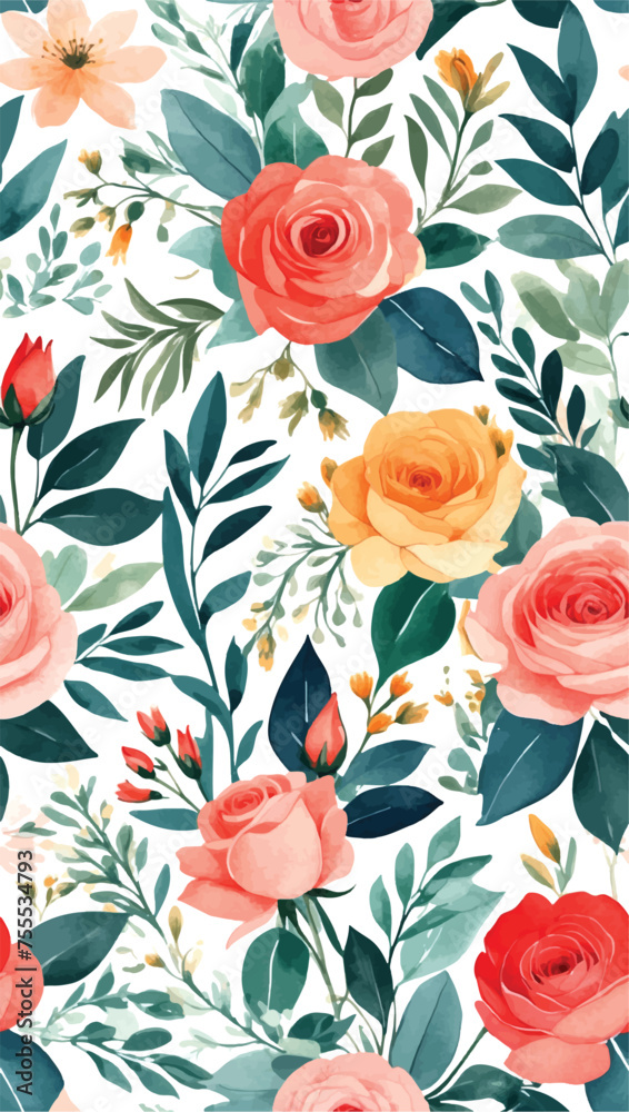 Beautiful seamless vector floral pattern, spring summer background with tropical flowers, palm leaves, jungle leaf, rose, bird of paradise flower. Exotic wallpaper, Hawaiian and watercolour style Beautiful seamless vector floral pattern, spring summer background with tropical flowers, palm leaves, jungle leaf, rose, bird of paradise flower. Exotic wallpaper, Hawaiian and watercolour style