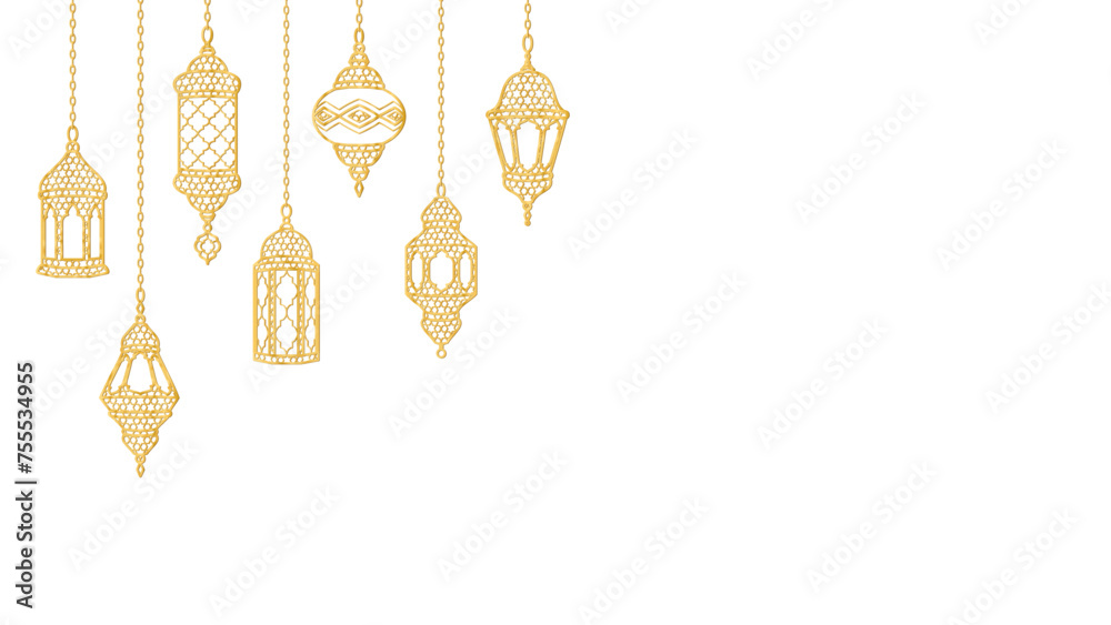 Ramadan golden lanterns decoration. Islamic celebration border. Ramadan golden lanterns decoration. Islamic celebration border.