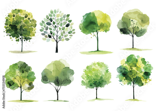 Watercolor abstract trees vector set