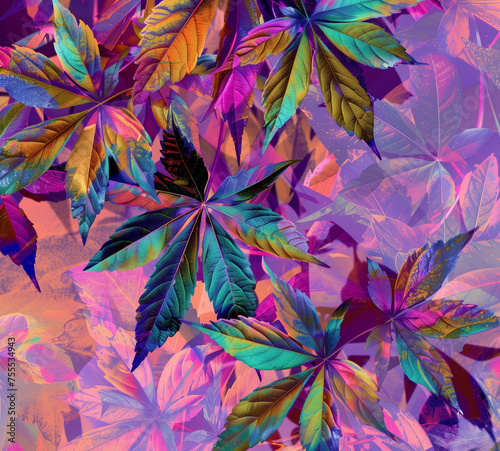 Vibrant Multicolored Leaves on a Rich, Colorful Background