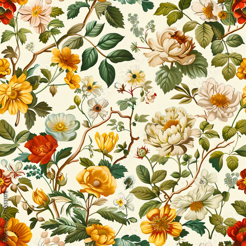 Retro Floral Elegance  Vintage Spring Garden Pattern  Captivating Retro Design  Created using generative AI 