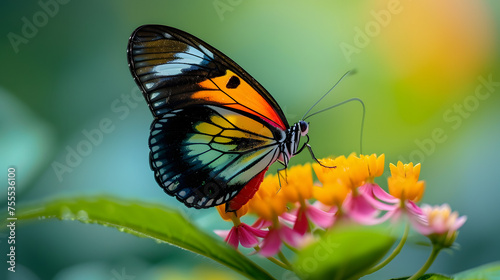 A close-up of a colorful butterfly on a flower background © SS Digital
