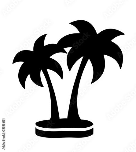 Palm tree vector icon. Palm tree silhouette. Flat black icon isolated on white background.