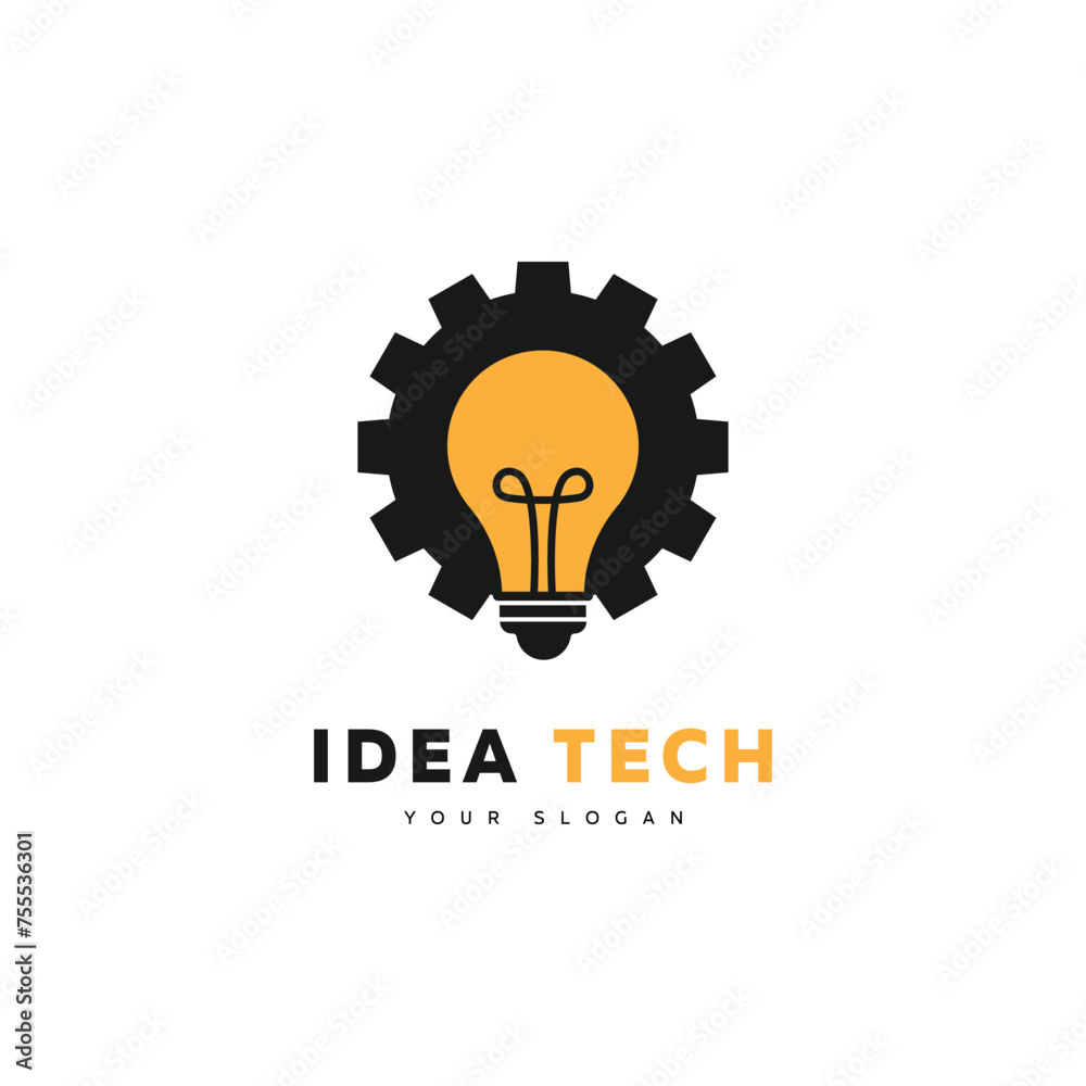Vector idea technology with mechanical lamp logo