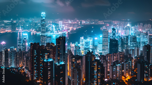 A bustling urban skyline at night background