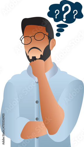 Man is thinking. Question mark. Vector illustration in cartoon style on a white background