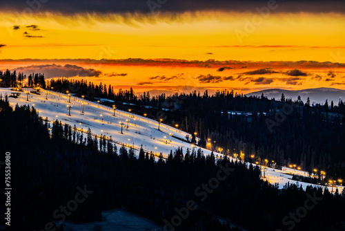 Ski resort at sunset, Kotelnica, Białka Tatrzańska, Poland