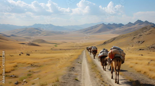 Nomads traversing vast landscapes with their belongings background photo