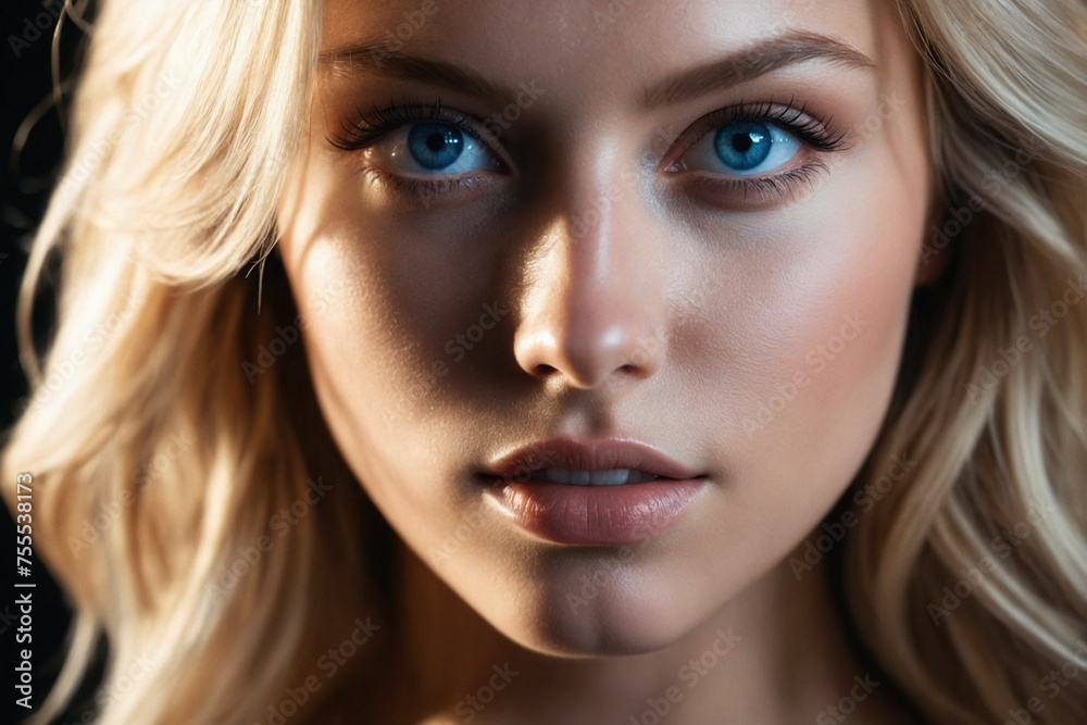 Close-up portrait of blonde model with blue eyes Close-up portrait of blonde model with blue eyes