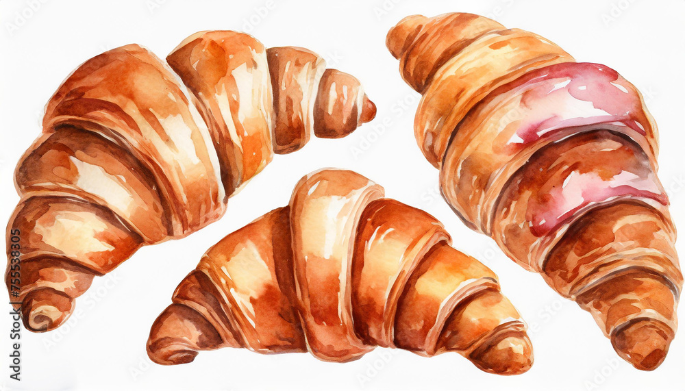 Watercolor croissants on a white background Watercolor croissants on a white background